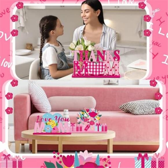6 Pcs Mother's Day Table Wooden Decorations Happy Mother's Day Tabletop - Picture 6 of 6